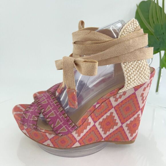 Theodora & Callum Stuart Weitzman Platform Espadrille Wedge Sandal Pink Size 10 - Picture 7 of 16